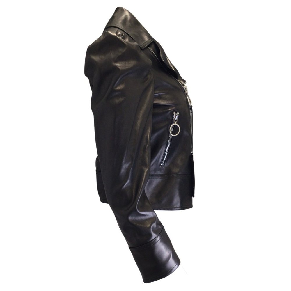 GUCCI BLACK CRYSTAL EMBELLISHED MOTO ZIP LAMBSKIN LEATHER JACKET - Picture 2 of 6